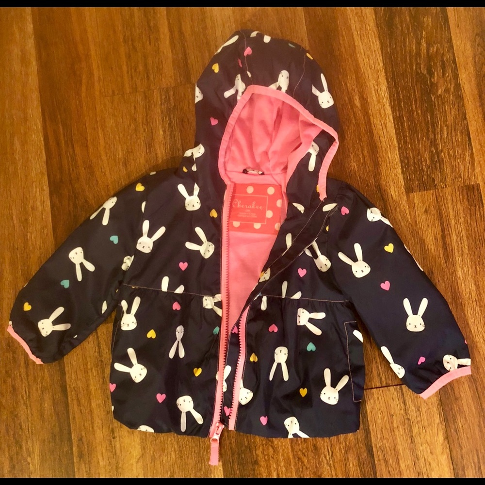 Navy raincoat with little bunnies